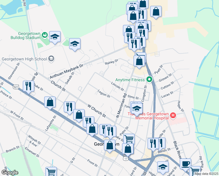 map of restaurants, bars, coffee shops, grocery stores, and more near 2119 Legion Street in Georgetown
