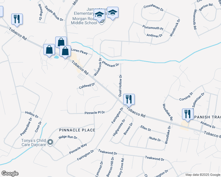 map of restaurants, bars, coffee shops, grocery stores, and more near 2721 Tobacco Road in Hephzibah