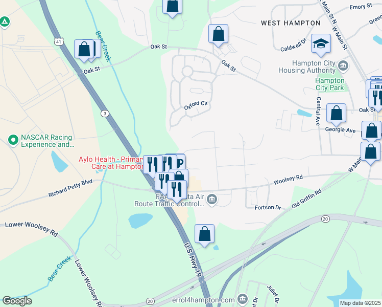 map of restaurants, bars, coffee shops, grocery stores, and more near 130 Nicki Court in Hampton