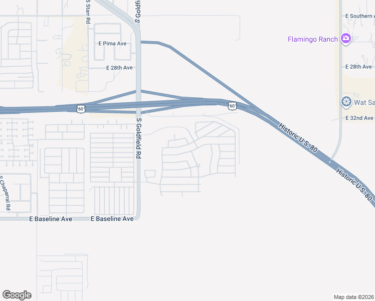 map of restaurants, bars, coffee shops, grocery stores, and more near 3301 South Goldfield Road in Apache Junction