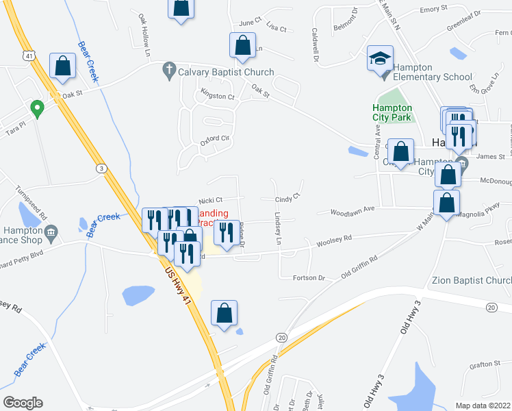 map of restaurants, bars, coffee shops, grocery stores, and more near 4 Cindy Court in Hampton