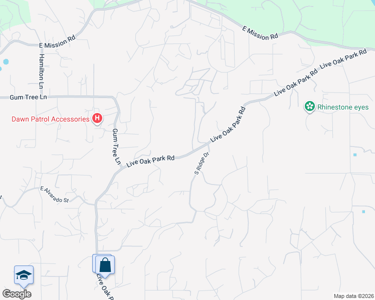 map of restaurants, bars, coffee shops, grocery stores, and more near 2844 Live Oak Park Road in Fallbrook