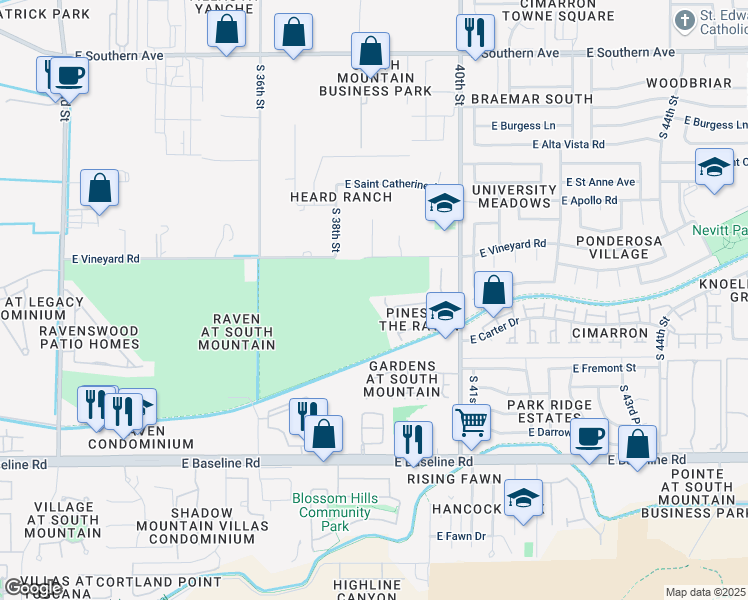 map of restaurants, bars, coffee shops, grocery stores, and more near 6832 South 38th Place in Phoenix
