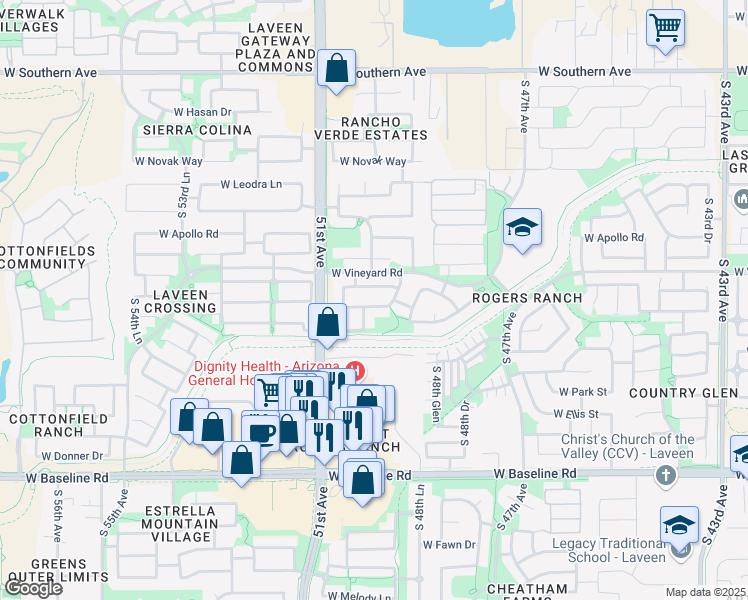 map of restaurants, bars, coffee shops, grocery stores, and more near 5008 West Shumway Farm Road in Phoenix