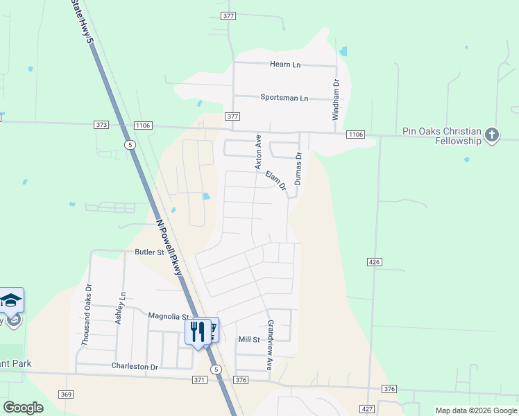 map of restaurants, bars, coffee shops, grocery stores, and more near 216 Garrett Street in Anna