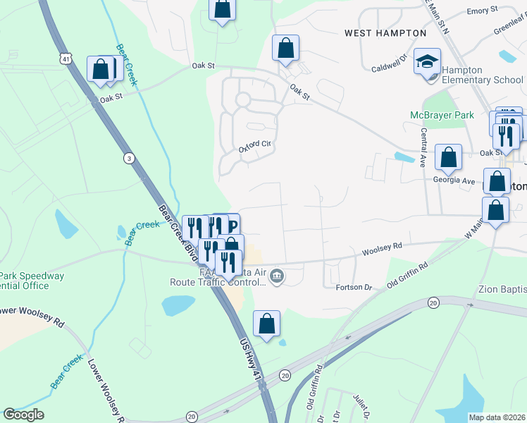 map of restaurants, bars, coffee shops, grocery stores, and more near 13 Ridge Drive in Hampton