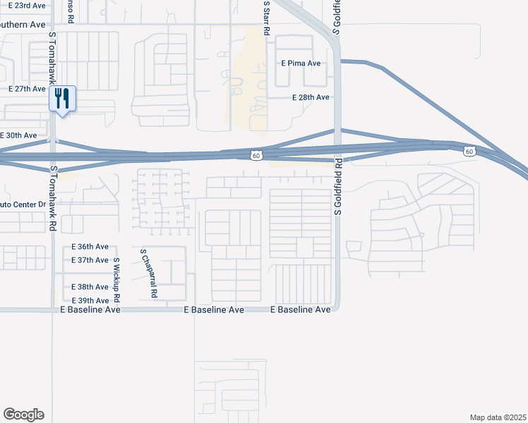 map of restaurants, bars, coffee shops, grocery stores, and more near 2400 East Baseline Avenue in Apache Junction