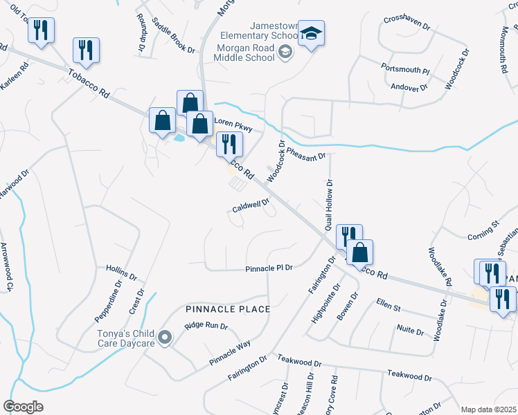 map of restaurants, bars, coffee shops, grocery stores, and more near 2724 Tobacco Road in Hephzibah