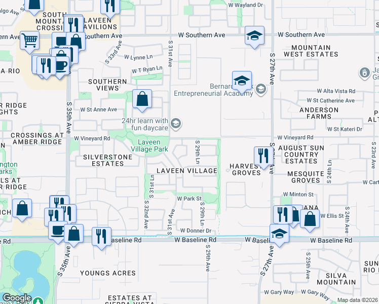 map of restaurants, bars, coffee shops, grocery stores, and more near 6821 South 30th Drive in Phoenix