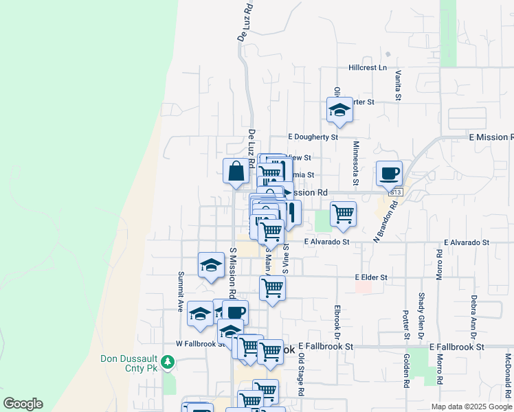 map of restaurants, bars, coffee shops, grocery stores, and more near 127 West Ivy Street in Fallbrook