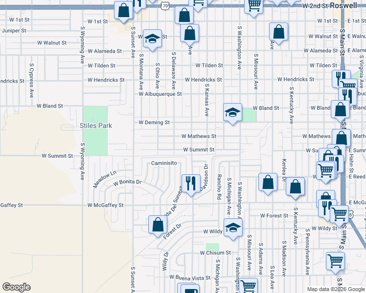 map of restaurants, bars, coffee shops, grocery stores, and more near 1007 West Summit Street in Roswell