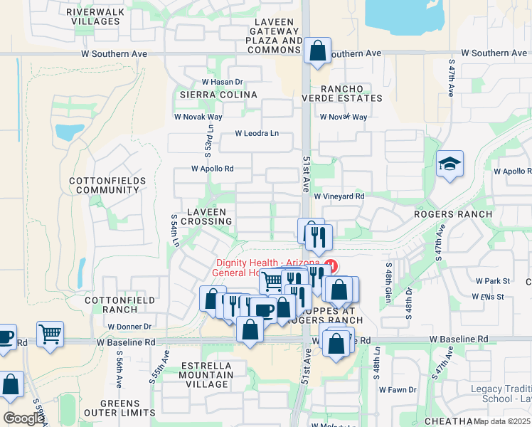 map of restaurants, bars, coffee shops, grocery stores, and more near 5212 West Shumway Farm Road in Phoenix