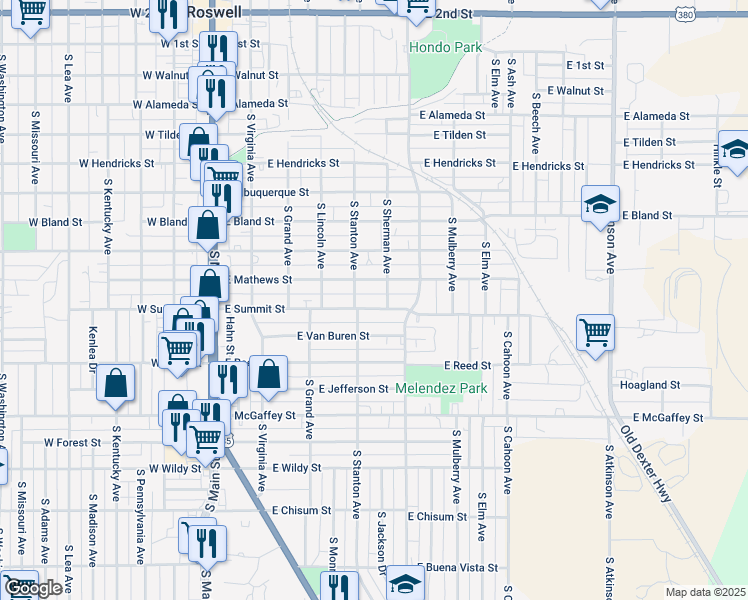 map of restaurants, bars, coffee shops, grocery stores, and more near 509 East Summit Street in Roswell