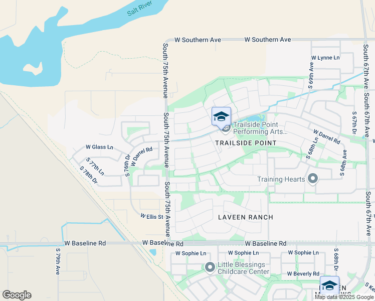 map of restaurants, bars, coffee shops, grocery stores, and more near 7411 West Glass Lane in Phoenix