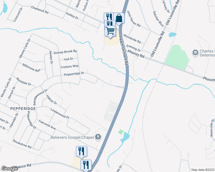 map of restaurants, bars, coffee shops, grocery stores, and more near 2118 Pepperidge Drive in Augusta