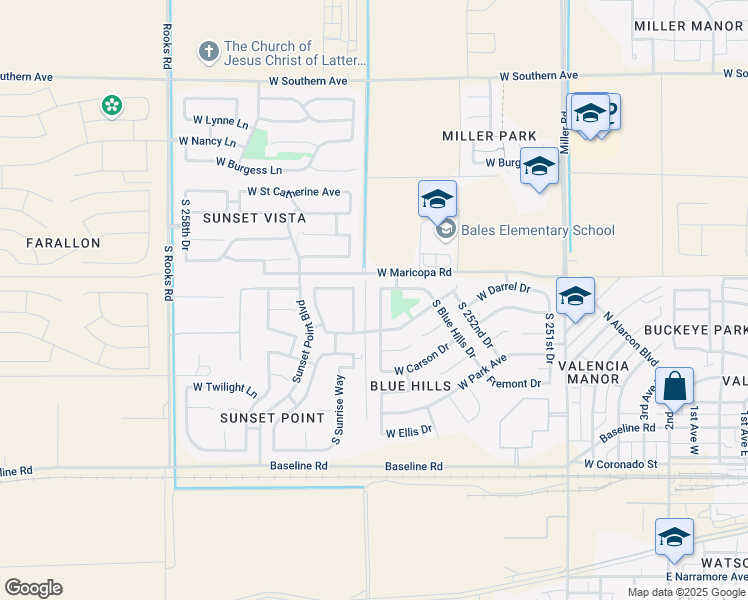 map of restaurants, bars, coffee shops, grocery stores, and more near 6886 South 254th Lane in Buckeye