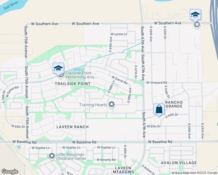 map of restaurants, bars, coffee shops, grocery stores, and more near 6836 South 68th Lane in Phoenix