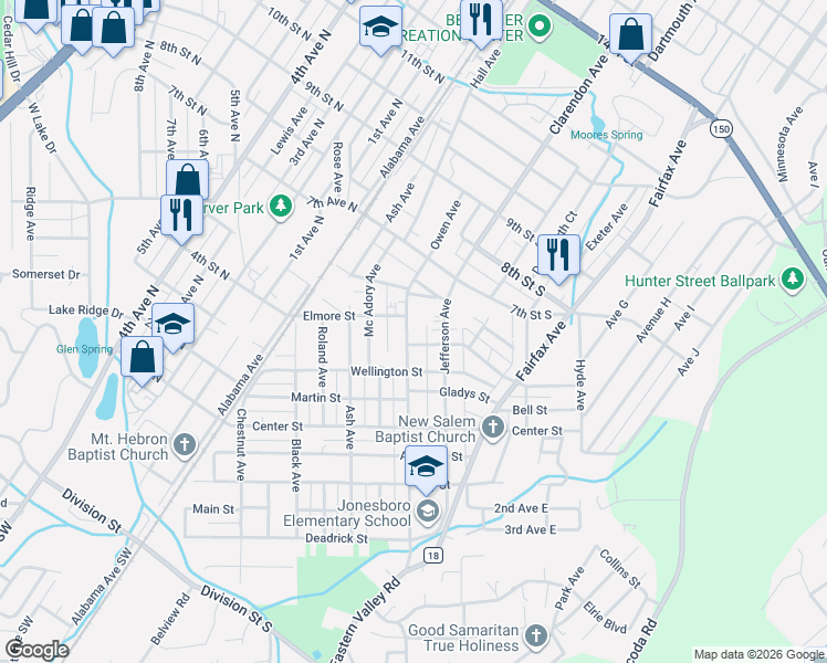 map of restaurants, bars, coffee shops, grocery stores, and more near 432 Owen Avenue in Bessemer