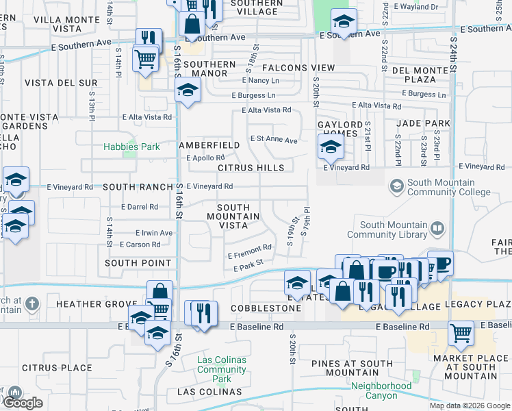 map of restaurants, bars, coffee shops, grocery stores, and more near 6824 South 18th Street in Phoenix