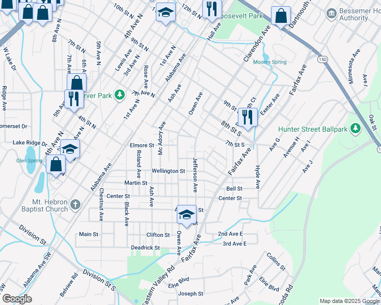 map of restaurants, bars, coffee shops, grocery stores, and more near 520 Jefferson Ave in Bessemer