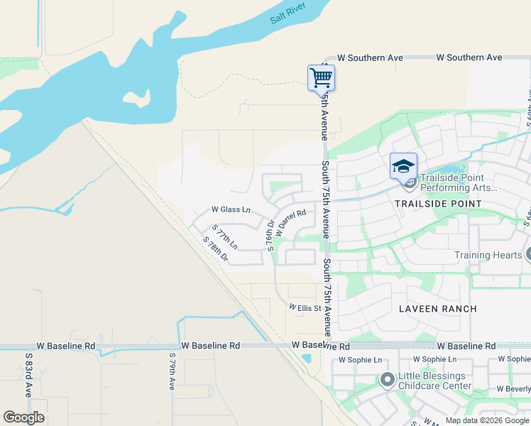 map of restaurants, bars, coffee shops, grocery stores, and more near 7704 West Glass Lane in Phoenix