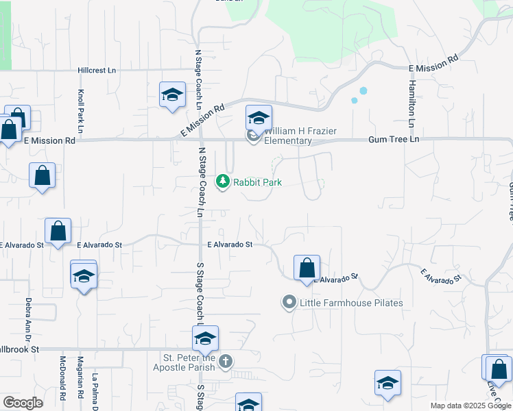 map of restaurants, bars, coffee shops, grocery stores, and more near 1931 James Gaynor Street in Fallbrook