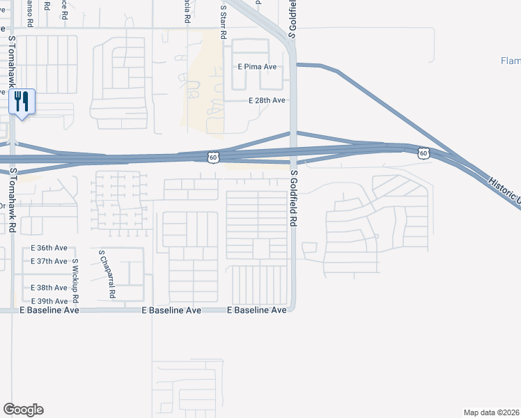 map of restaurants, bars, coffee shops, grocery stores, and more near Gypsum Drive in Apache Junction