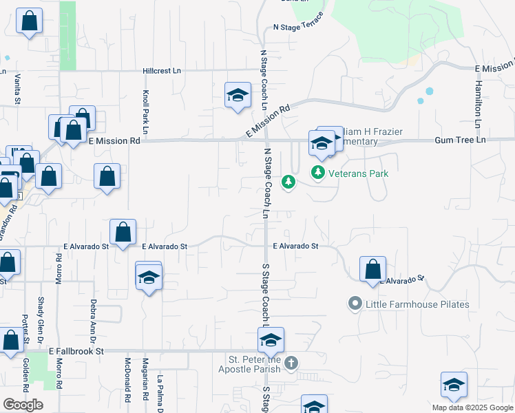 map of restaurants, bars, coffee shops, grocery stores, and more near 210 North Stage Coach Lane in Fallbrook