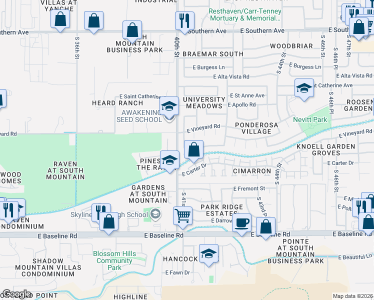 map of restaurants, bars, coffee shops, grocery stores, and more near 4025 East Maldonado Road in Phoenix