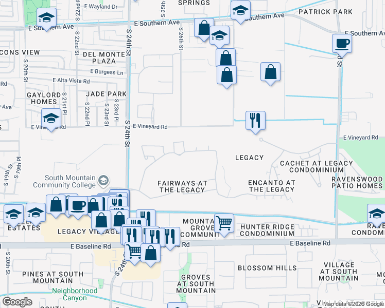 map of restaurants, bars, coffee shops, grocery stores, and more near 2703 East Darrel Road in Phoenix