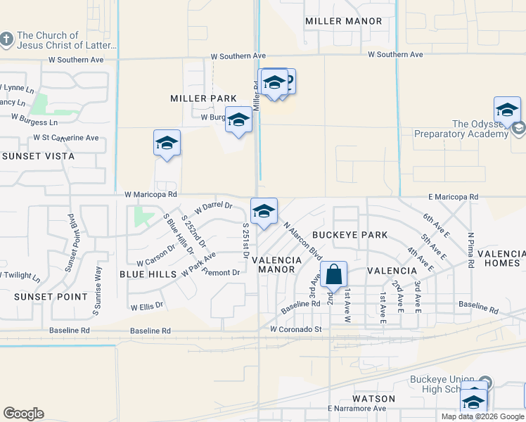 map of restaurants, bars, coffee shops, grocery stores, and more near 200 7th Avenue West in Buckeye