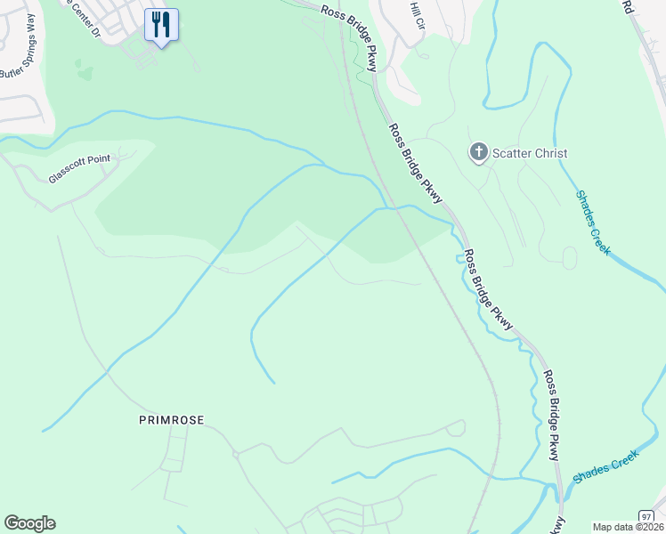 map of restaurants, bars, coffee shops, grocery stores, and more near 4290 Glasscott Crossing in Hoover