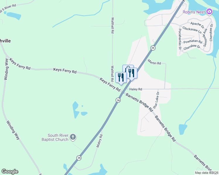 map of restaurants, bars, coffee shops, grocery stores, and more near 121 Keys Ferry Road in Jackson