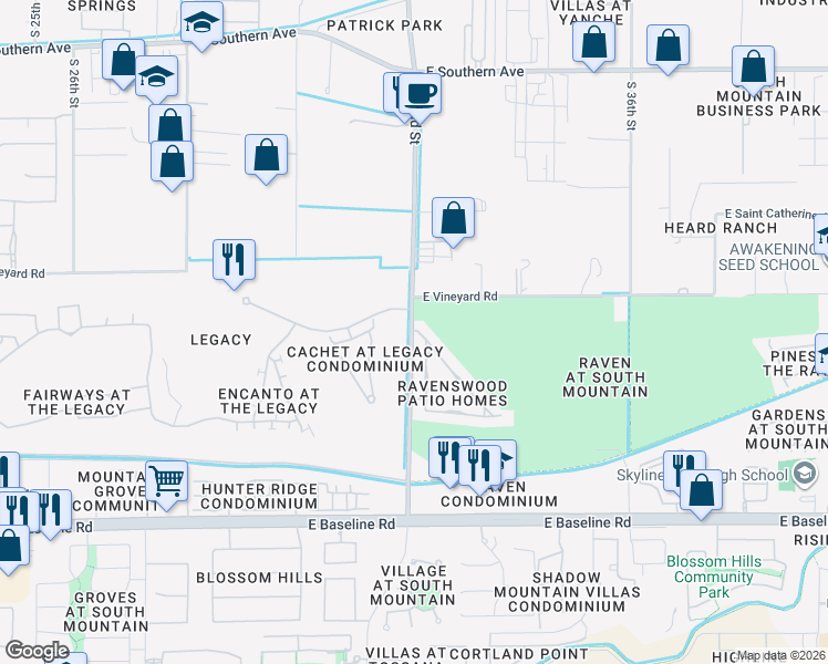 map of restaurants, bars, coffee shops, grocery stores, and more near 3205 East Maldonado Drive in Phoenix
