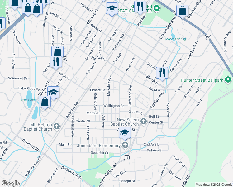 map of restaurants, bars, coffee shops, grocery stores, and more near 432 Owen Avenue in Bessemer