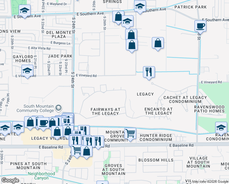 map of restaurants, bars, coffee shops, grocery stores, and more near 2703 East Darrel Road in Phoenix