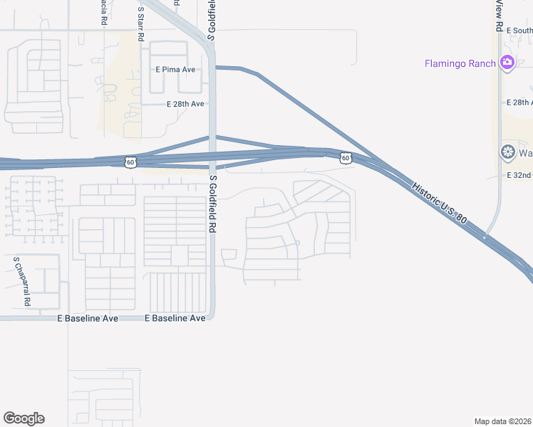 map of restaurants, bars, coffee shops, grocery stores, and more near 3301 South Goldfield Road in Apache Junction