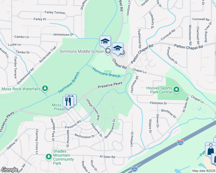 map of restaurants, bars, coffee shops, grocery stores, and more near 440 Preserve Parkway in Birmingham
