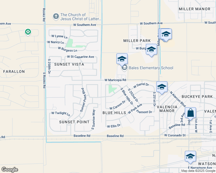 map of restaurants, bars, coffee shops, grocery stores, and more near 6886 South 254th Lane in Buckeye
