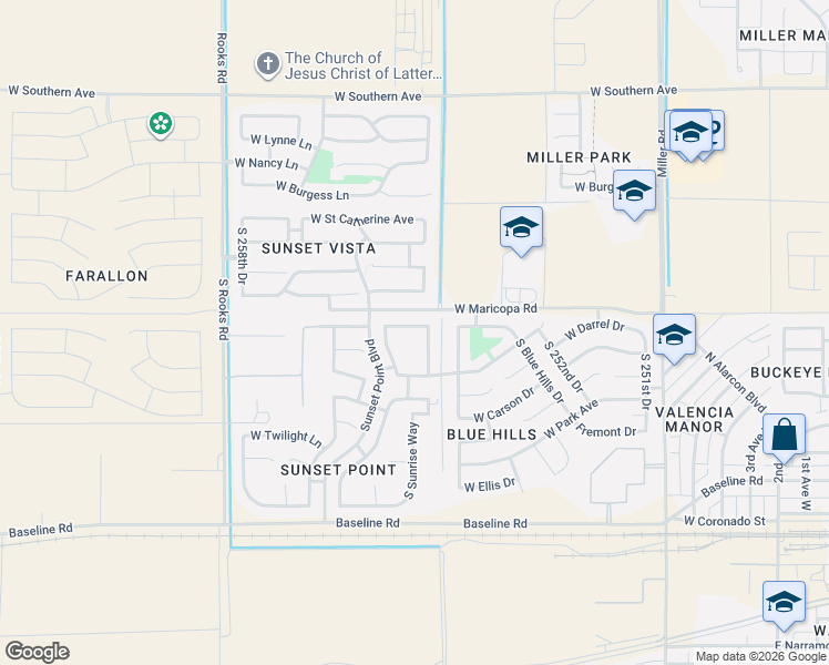 map of restaurants, bars, coffee shops, grocery stores, and more near 25549 W Northern Lights Way in Buckeye