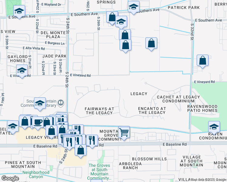map of restaurants, bars, coffee shops, grocery stores, and more near 2723 East Darrel Road in Phoenix