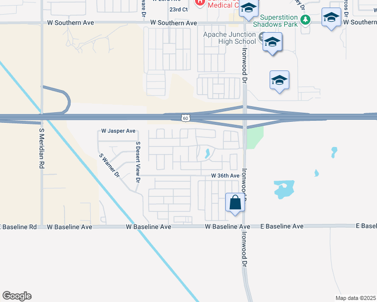 map of restaurants, bars, coffee shops, grocery stores, and more near Unnamed Road in Apache Junction