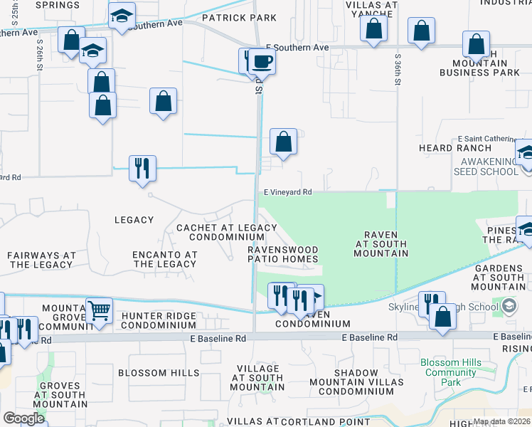 map of restaurants, bars, coffee shops, grocery stores, and more near 3205 East Maldonado Drive in Phoenix