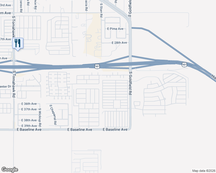 map of restaurants, bars, coffee shops, grocery stores, and more near Gypsum Drive in Apache Junction