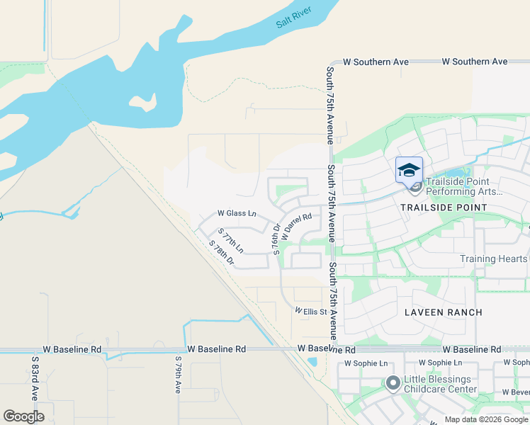 map of restaurants, bars, coffee shops, grocery stores, and more near 7704 West Glass Lane in Phoenix