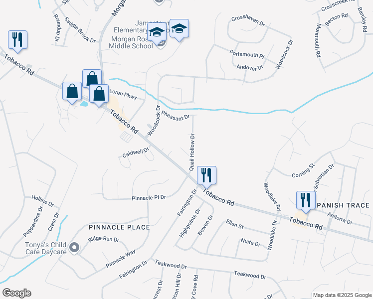 map of restaurants, bars, coffee shops, grocery stores, and more near 2703 Bob White Court in Hephzibah