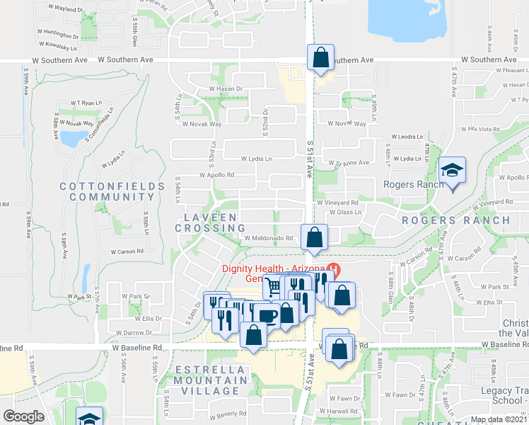map of restaurants, bars, coffee shops, grocery stores, and more near 5219 West Glass Lane in Phoenix