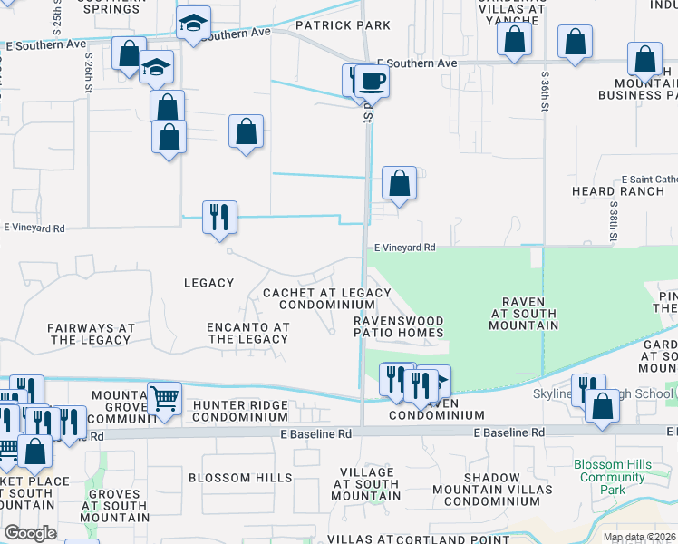 map of restaurants, bars, coffee shops, grocery stores, and more near Unnamed Road in Phoenix