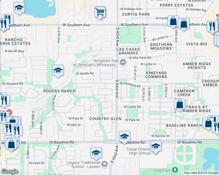 map of restaurants, bars, coffee shops, grocery stores, and more near 4319 West Darrel Road in Phoenix