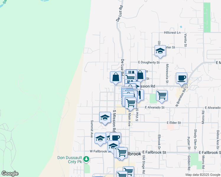 map of restaurants, bars, coffee shops, grocery stores, and more near 300 Ivy Terrace in Fallbrook